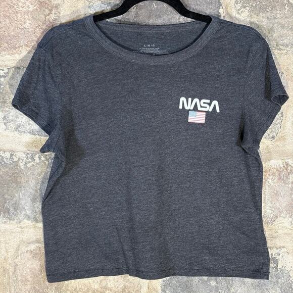 NASA Cropped T-Shirt Woman's Large Gray Logo Casual Lightweight - Picture 1 of 10